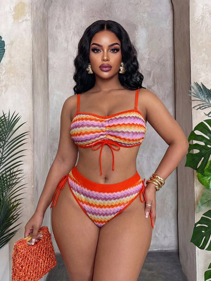 Slaydiva 2026 New Multicolor Patchwork Special Fabric Fashionable Minimalist Plus Size Swimwear Set
