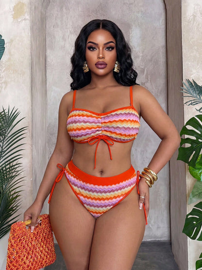 Slaydiva 2026 New Multicolor Patchwork Special Fabric Fashionable Minimalist Plus Size Swimwear Set
