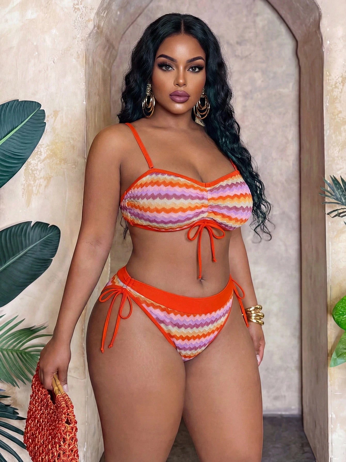 Slaydiva 2026 New Multicolor Patchwork Special Fabric Fashionable Minimalist Plus Size Swimwear Set
