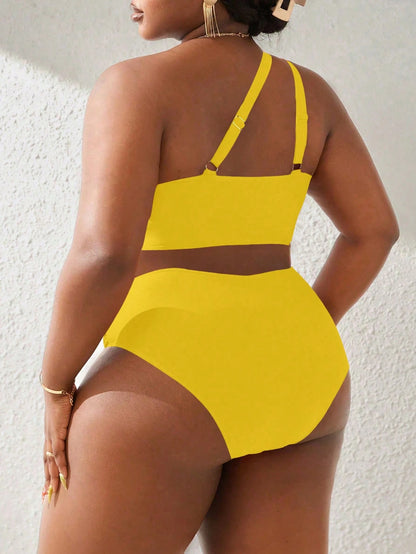 Slaydiva 2pcs Women Plus Size Red Solid Tankini Set, Casual Resort Wear For 2025 New Year & Spring Festival For Summer Beach Vacation