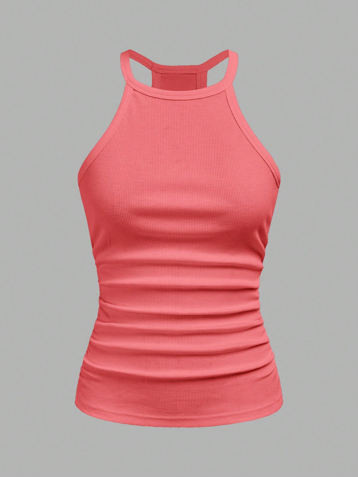Slaydiva Coral Pink,Summer,Casual,City Break Women Ribbed Tank Top,Basic Versatile Crew Neck Racer Back Off-Shoulder Sleeveless Shirt For Yoga&Vacation