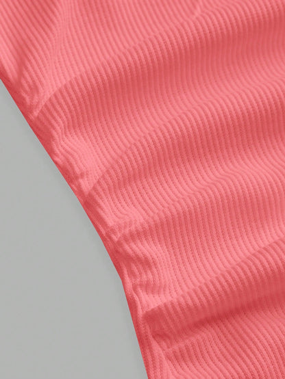Slaydiva Coral Pink,Summer,Casual,City Break Women Ribbed Tank Top,Basic Versatile Crew Neck Racer Back Off-Shoulder Sleeveless Shirt For Yoga&Vacation
