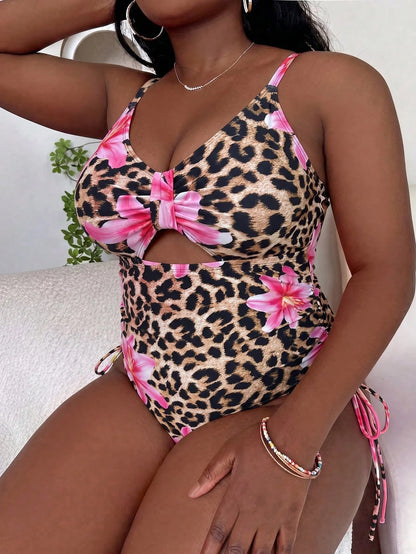 Slaydiva Plus Size Leopard & Floral Print One-Piece Swimsuit