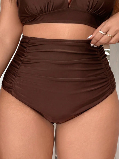 Slaydiva Plus Size Swimwear Bottoms, Ultra High Waist, Ruched Tummy Control