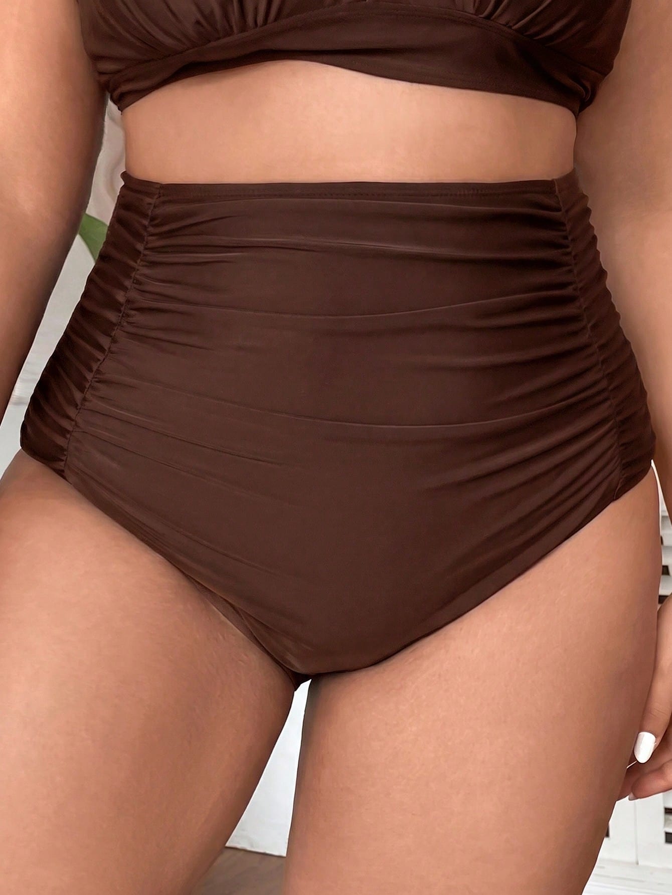 Slaydiva Plus Size Swimwear Bottoms, Ultra High Waist, Ruched Tummy Control