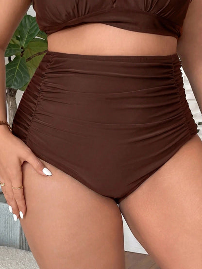 Slaydiva Plus Size Swimwear Bottoms, Ultra High Waist, Ruched Tummy Control