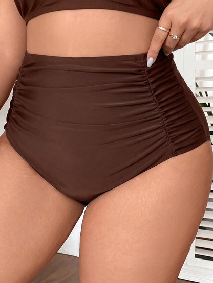 Slaydiva Plus Size Swimwear Bottoms, Ultra High Waist, Ruched Tummy Control