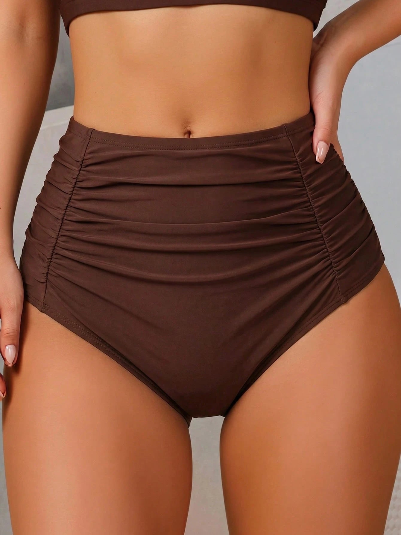 Slaydiva Plus Size Swimwear Bottoms, Ultra High Waist, Ruched Tummy Control