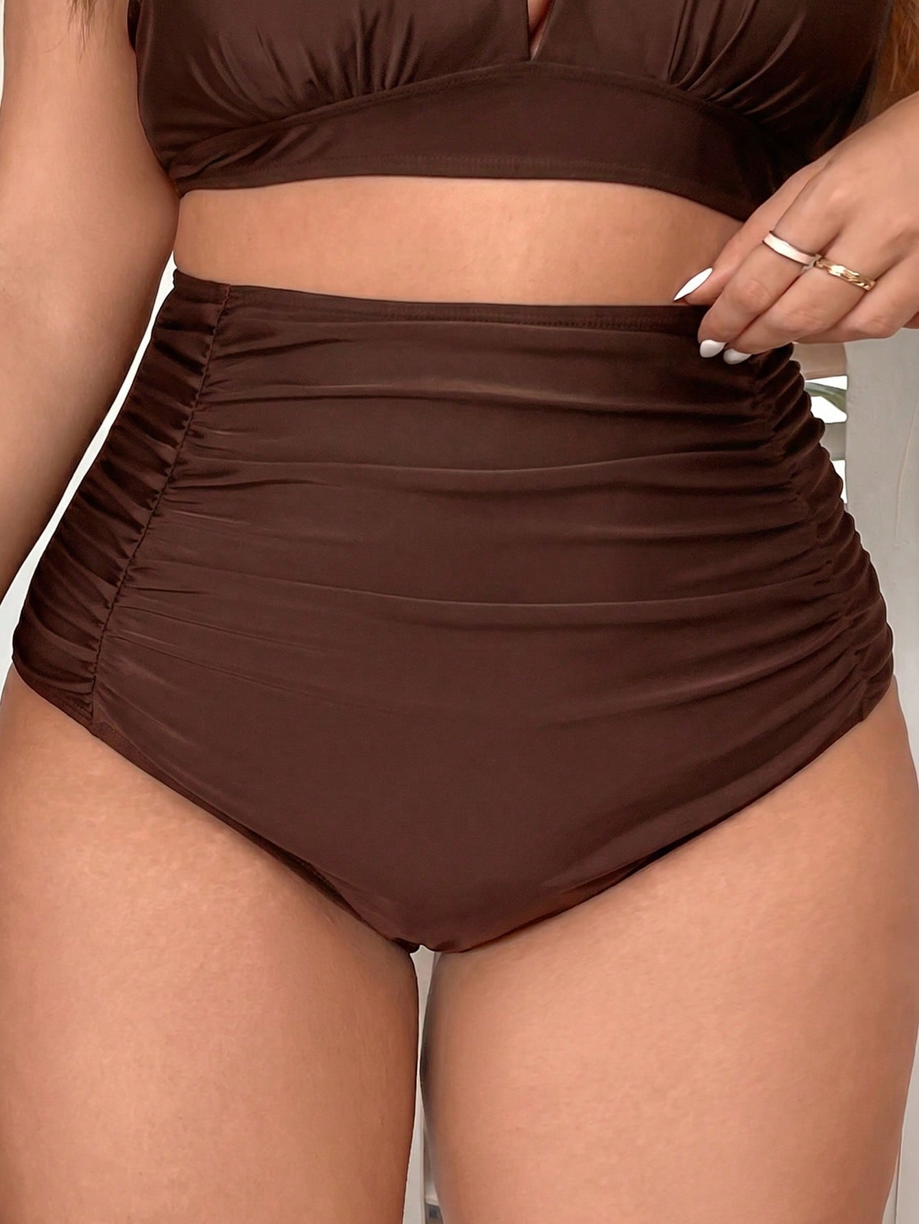 Slaydiva Plus Size Swimwear Bottoms, Ultra High Waist, Ruched Tummy Control