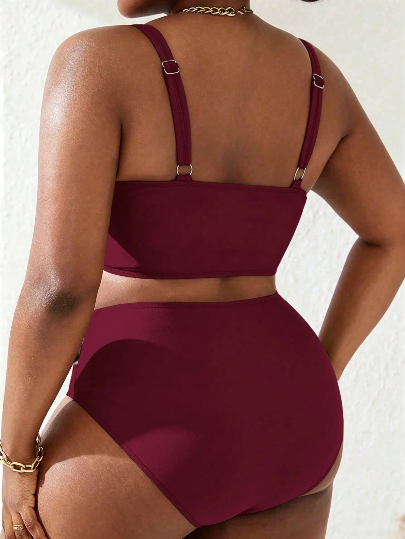 Slaydiva Plus Size Women 2pcs Black Pink Splice Ruched Tankini Swimwear Set, Summer Beach Beach Vacation Holiday Sexy