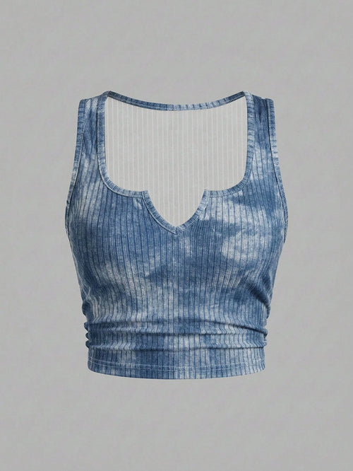 Slaydiva Textured Tie-Dye Print Plus Size Tank Top, Casual Minimalist Suitable For Music Festivals And Parties