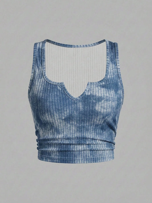 Slaydiva Textured Tie-Dye Print Plus Size Tank Top, Casual Minimalist Suitable For Music Festivals And Parties
