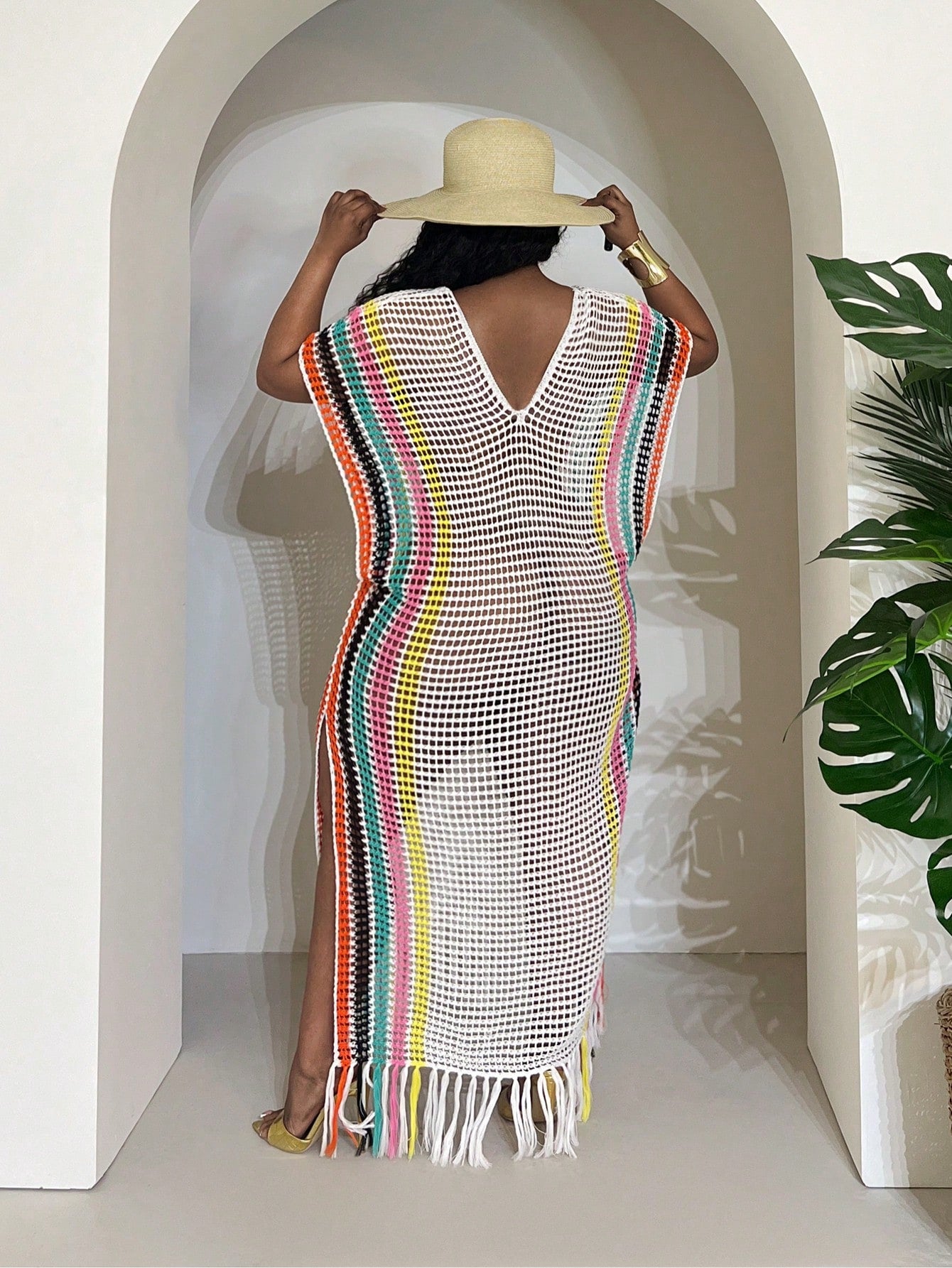 Slaydiva White Summer Boho Beach Party Holiday Women's Lightweight Knit Crochet Cover Up,Tropical Vacation Fairycore Rave Festival Outfit,Western Plus Clothes