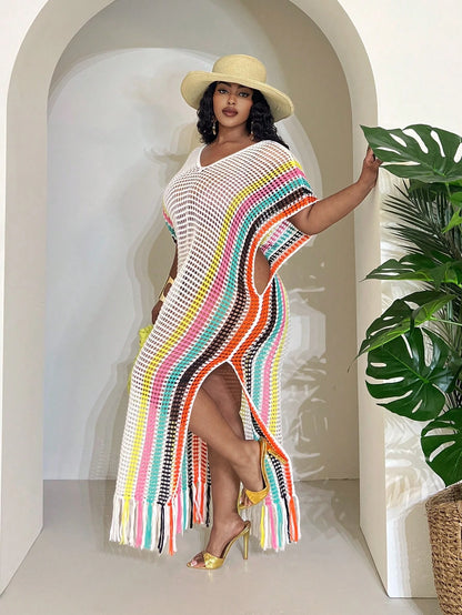 Slaydiva White Summer Boho Beach Party Holiday Women's Lightweight Knit Crochet Cover Up,Tropical Vacation Fairycore Rave Festival Outfit,Western Plus Clothes