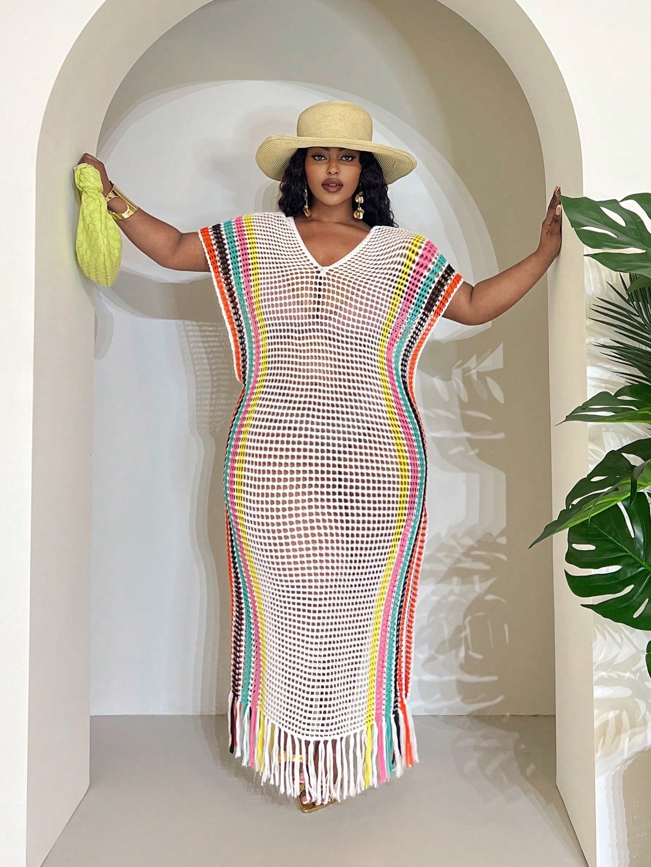 Slaydiva White Summer Boho Beach Party Holiday Women's Lightweight Knit Crochet Cover Up,Tropical Vacation Fairycore Rave Festival Outfit,Western Plus Clothes