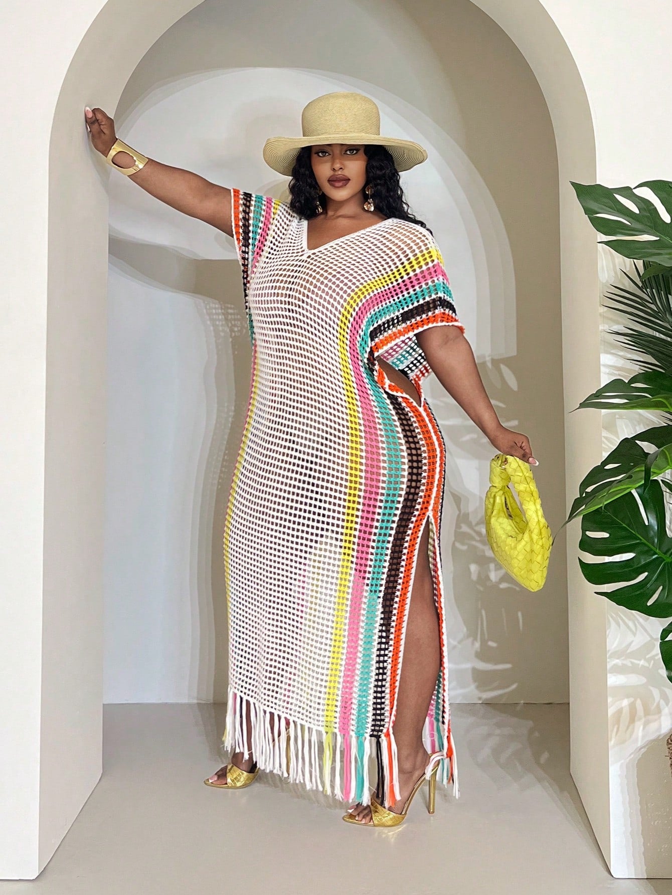 Slaydiva White Summer Boho Beach Party Holiday Women's Lightweight Knit Crochet Cover Up,Tropical Vacation Fairycore Rave Festival Outfit,Western Plus Clothes
