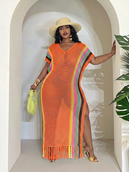 Slaydiva White Summer Boho Beach Party Holiday Women's Lightweight Knit Crochet Cover Up,Tropical Vacation Fairycore Rave Festival Outfit,Western Plus Clothes