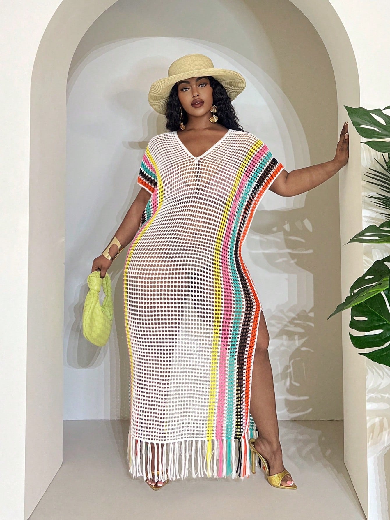 Slaydiva White Summer Boho Beach Party Holiday Women's Lightweight Knit Crochet Cover Up,Tropical Vacation Fairycore Rave Festival Outfit,Western Plus Clothes