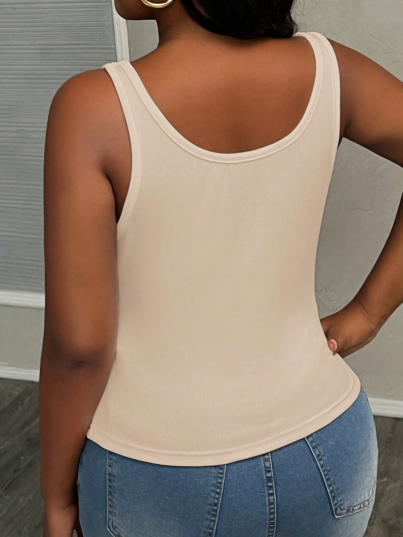 Slaydiva Women Plus Size Casual Basic Racerback Sleeveless Deep V-Neck Ribbed Side Ruched White Semi-Sheer Tank Top