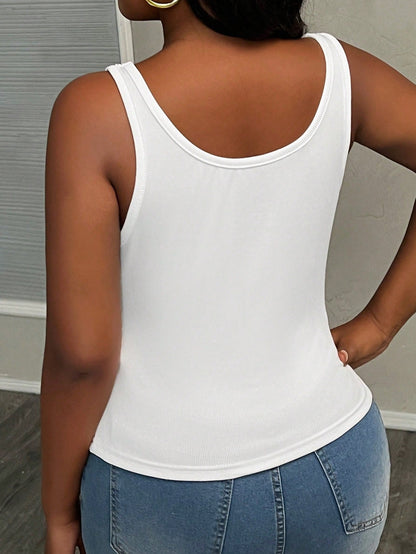 Slaydiva Women Plus Size Casual Basic Racerback Sleeveless Deep V-Neck Ribbed Side Ruched White Semi-Sheer Tank Top