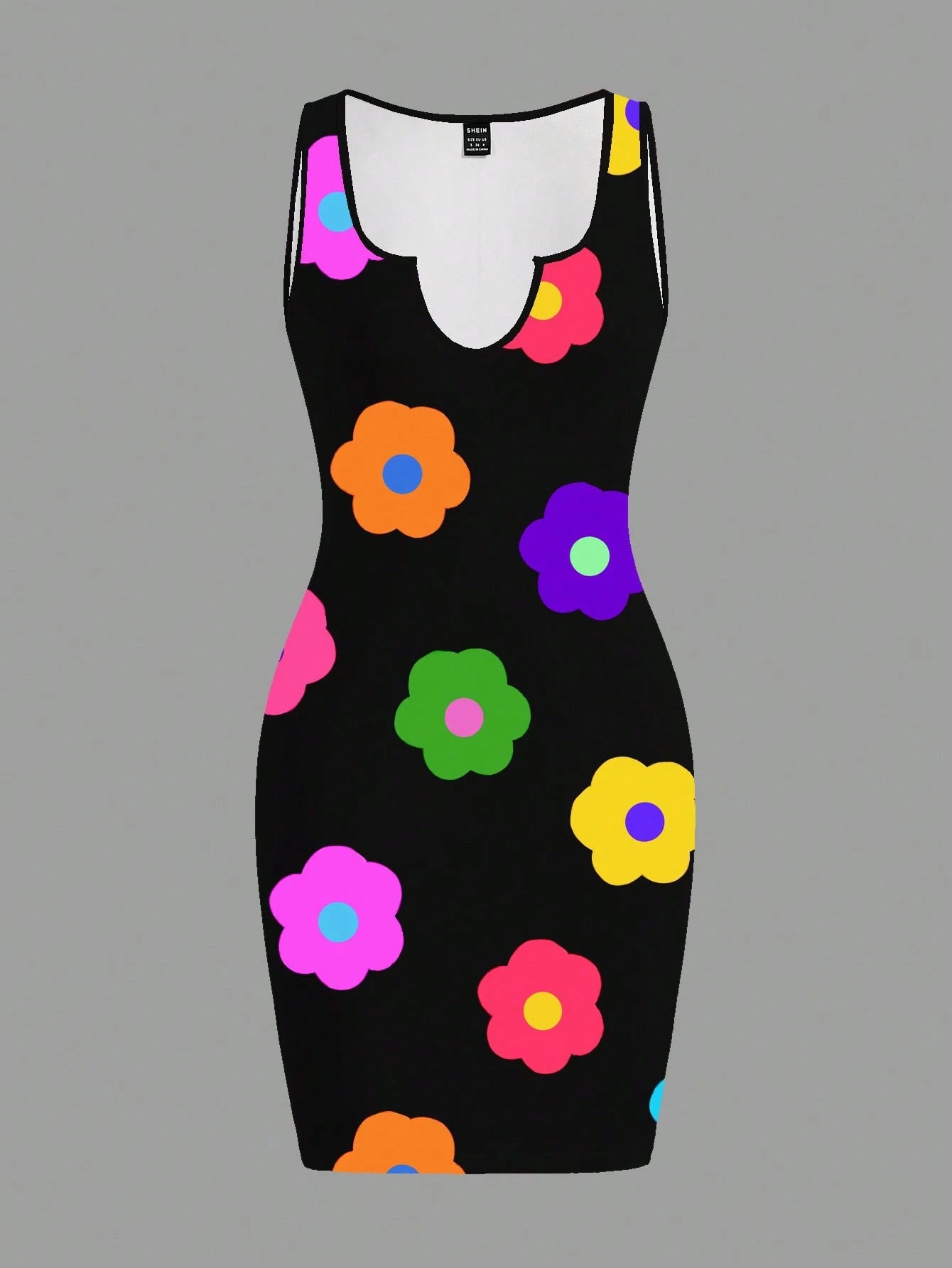 Slaydiva Women's Notched Neck Sleeveless Black Floral Floral Pattern Casual Sexy Summer Mini Dress Xs Y2k Wow Club Night Out