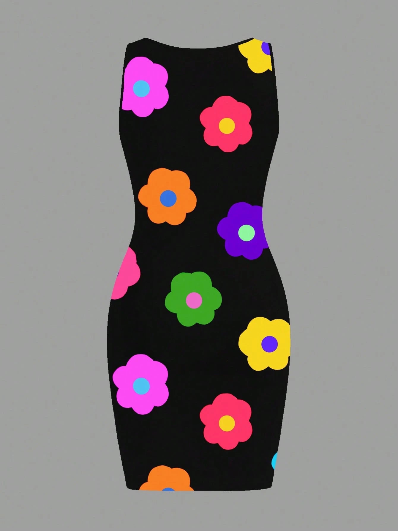 Slaydiva Women's Notched Neck Sleeveless Black Floral Floral Pattern Casual Sexy Summer Mini Dress Xs Y2k Wow Club Night Out