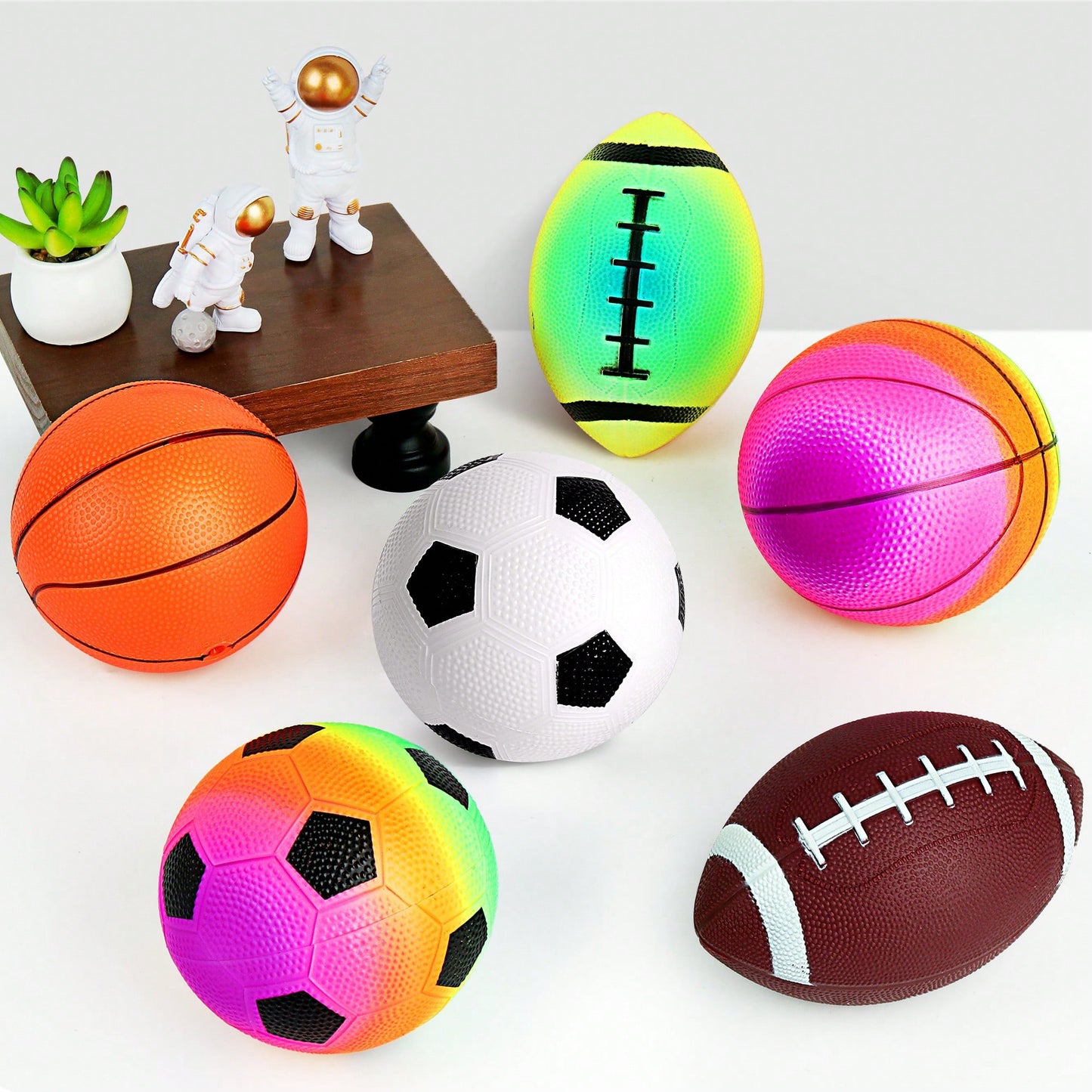 Small Sports Balls For Kids Pack Of 6, 2 Each Of 5" Football, Basketball, Soccer For Playground, Toy Balls Set, Inflatable Multi-Sport Ball Set With 1 Pump For Indoor And Outdoor Activities