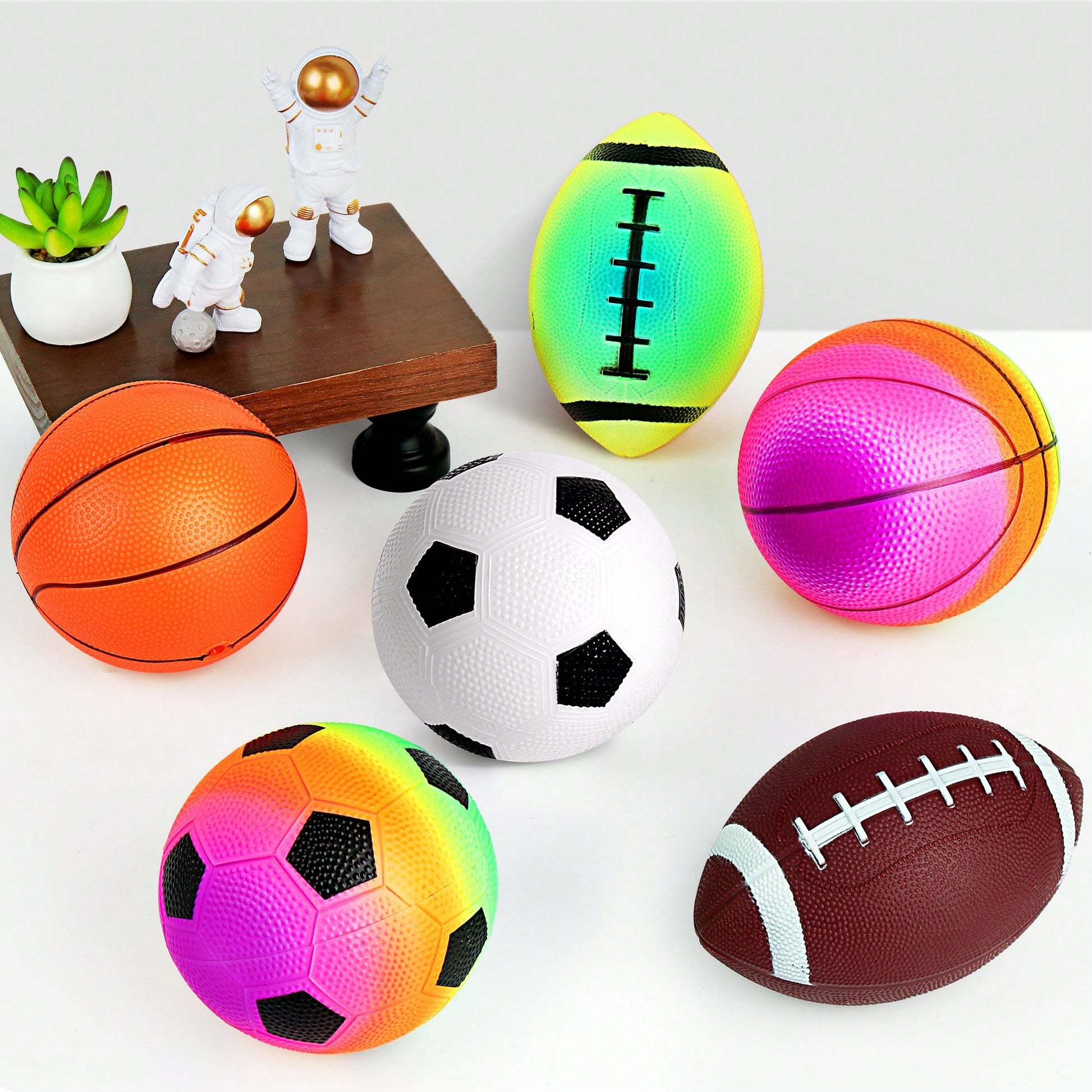 Small Sports Balls For Kids Pack Of 6, 2 Each Of 5" Football, Basketball, Soccer For Playground, Toy Balls Set, Inflatable Multi-Sport Ball Set With 1 Pump For Indoor And Outdoor Activities