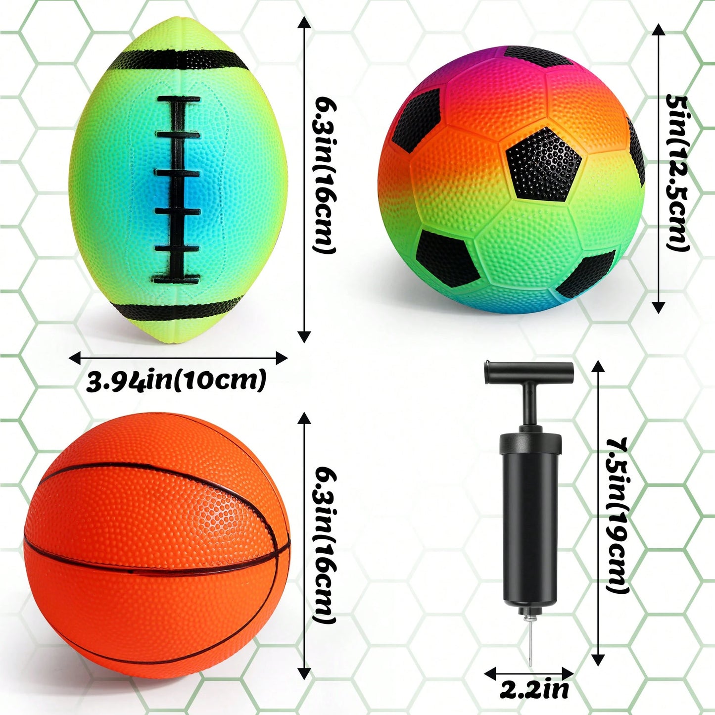 Small Sports Balls For Kids Pack Of 6, 2 Each Of 5" Football, Basketball, Soccer For Playground, Toy Balls Set, Inflatable Multi-Sport Ball Set With 1 Pump For Indoor And Outdoor Activities
