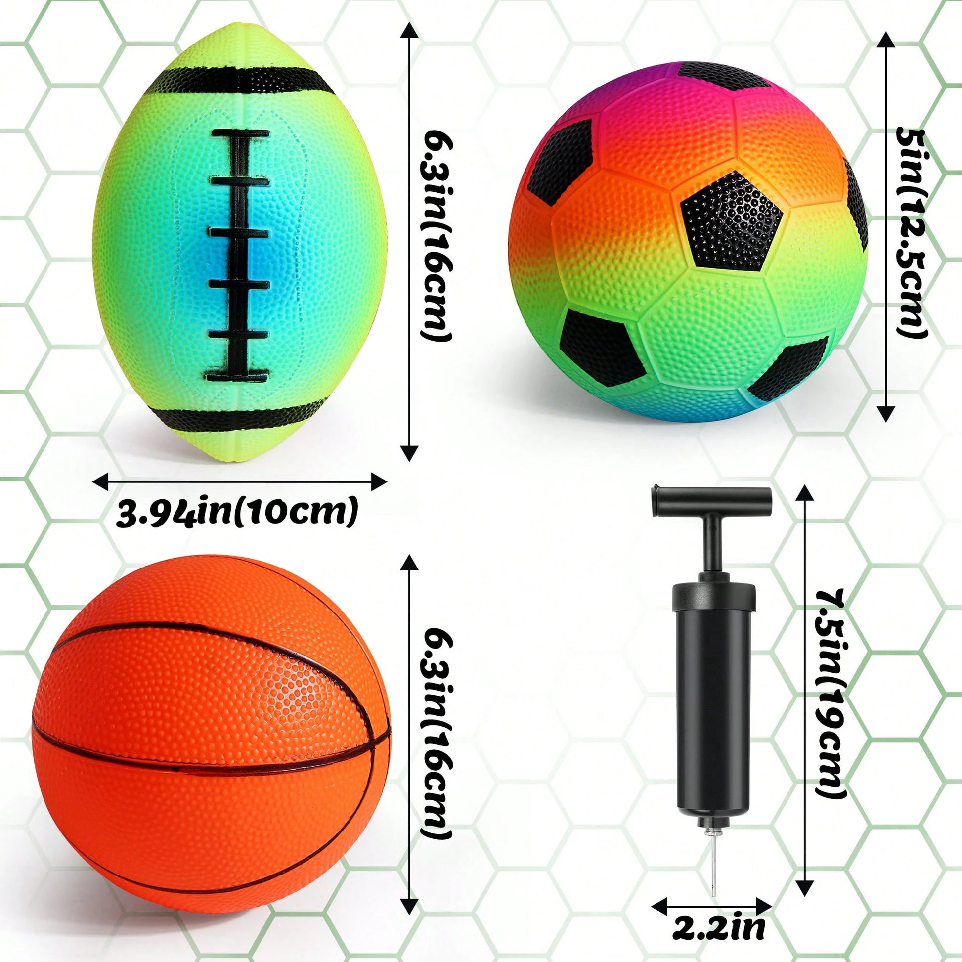 Small Sports Balls For Kids Pack Of 6, 2 Each Of 5" Football, Basketball, Soccer For Playground, Toy Balls Set, Inflatable Multi-Sport Ball Set With 1 Pump For Indoor And Outdoor Activities