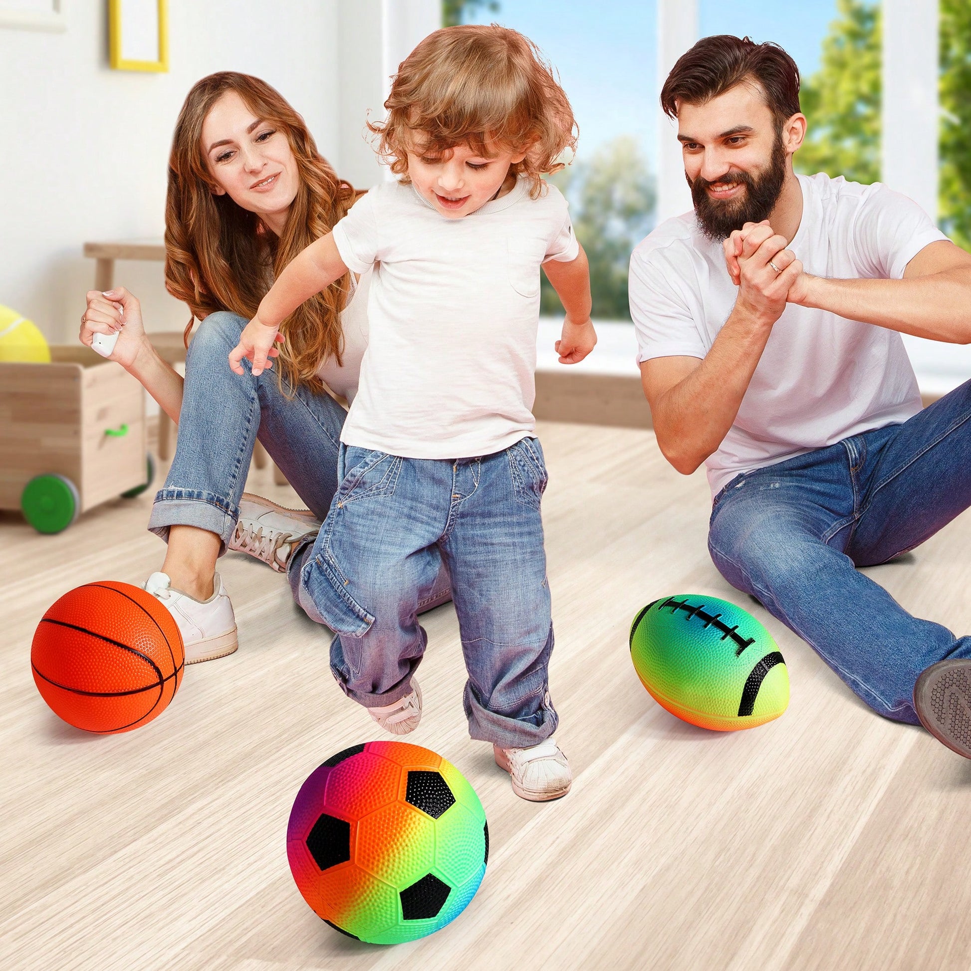 Small Sports Balls For Kids Pack Of 6, 2 Each Of 5" Football, Basketball, Soccer For Playground, Toy Balls Set, Inflatable Multi-Sport Ball Set With 1 Pump For Indoor And Outdoor Activities