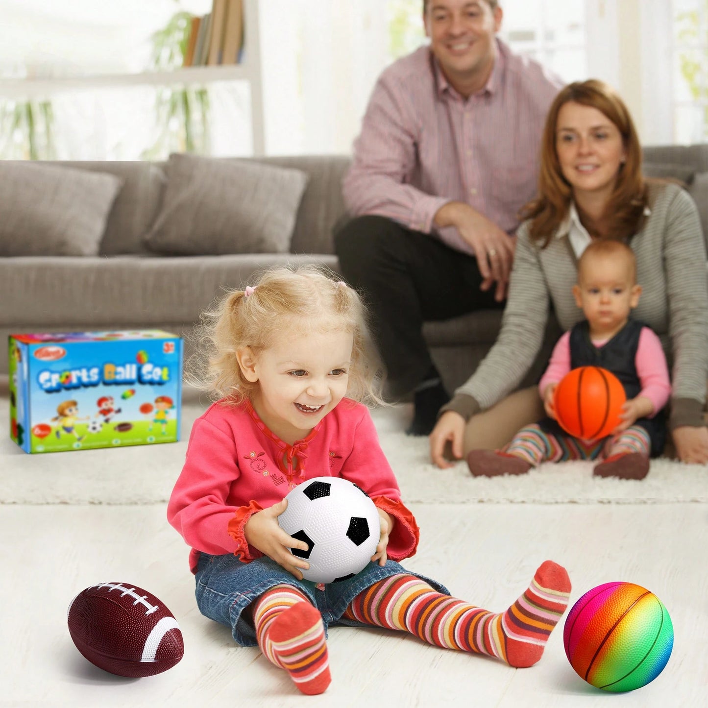 Small Sports Balls For Kids Pack Of 6, 2 Each Of 5" Football, Basketball, Soccer For Playground, Toy Balls Set, Inflatable Multi-Sport Ball Set With 1 Pump For Indoor And Outdoor Activities