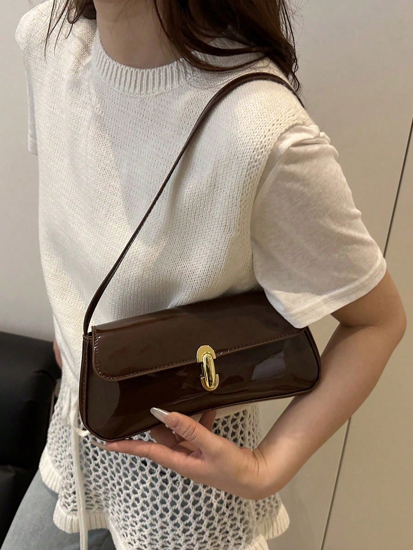 Small Women PVC Underarm Shoulder Handbag, Fashion Accessory For Dates, Outings And Parties