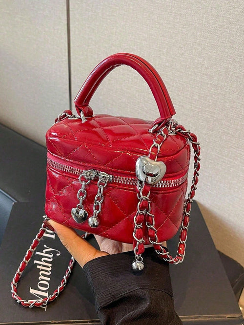 Small Wynndora Classic Diamond Quilted Handbag, Multifunctional Waterproof Zipper Closure Shoulder Bag For Daily Shopping