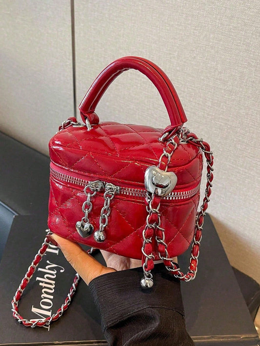 Small Wynndora Classic Diamond Quilted Handbag, Multifunctional Waterproof Zipper Closure Shoulder Bag For Daily Shopping