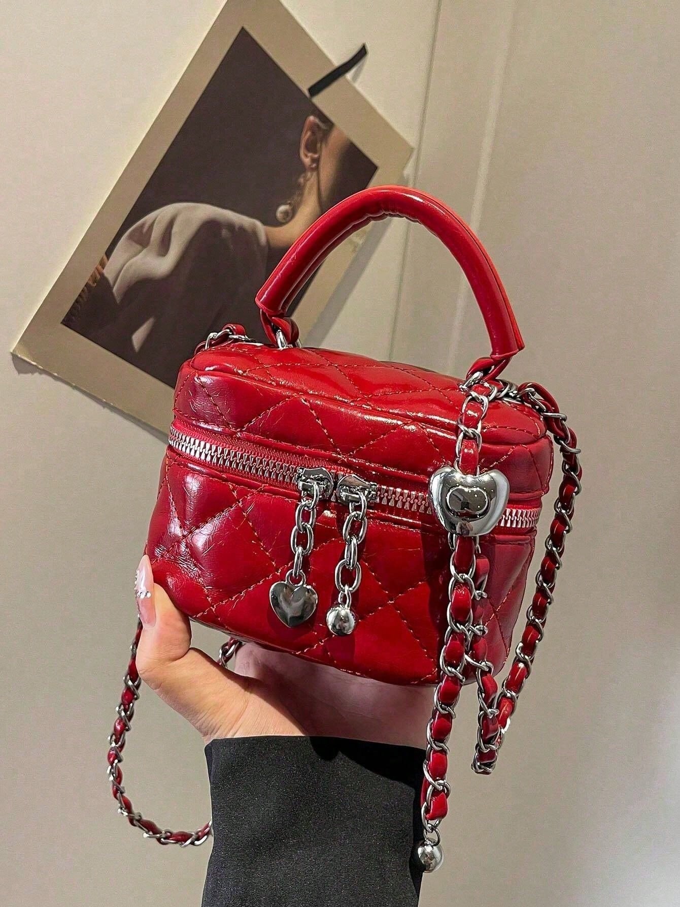 Small Wynndora Classic Diamond Quilted Handbag, Multifunctional Waterproof Zipper Closure Shoulder Bag For Daily Shopping