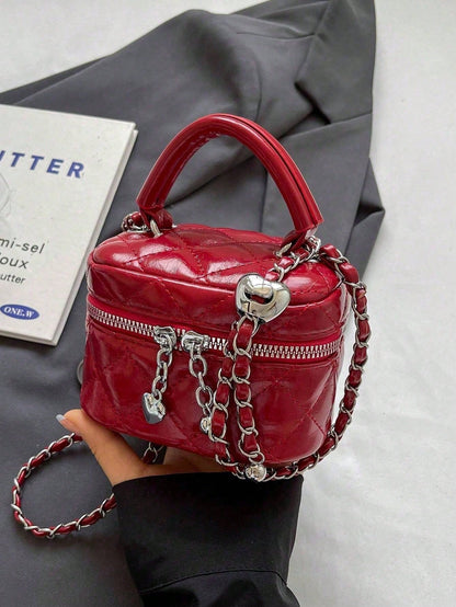 Small Wynndora Classic Diamond Quilted Handbag, Multifunctional Waterproof Zipper Closure Shoulder Bag For Daily Shopping