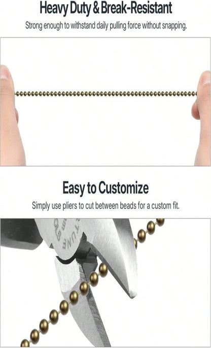 SmoTecQ 10ft Ceiling Fan Pull Chain Extension- Retro Antique Bronze Finish- 3mm Hollow Ball Chain (Rustproof Brass) With 12 Connectors- Vintage Beaded String For Light Fixtures &Amp; DIY Crafts