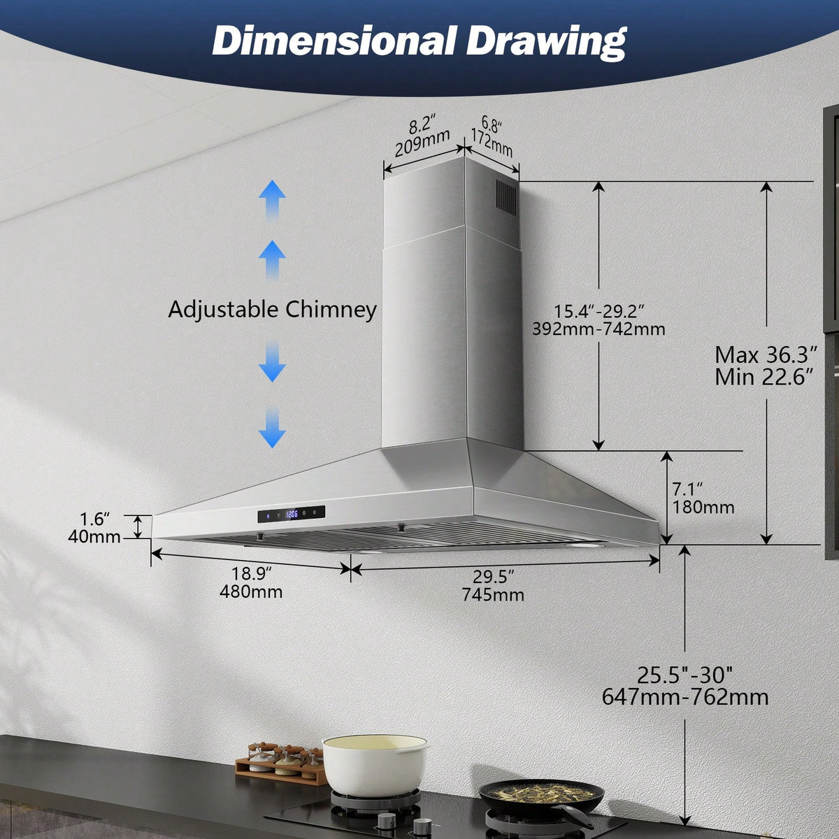 SNDOAS 30 Inches Stainless Steel Wall Mount Range Hood,W/Touch Control,Ducted/Ductless Convertible,Baffle Filters,3 Speeds,Cyber Monday,Gift