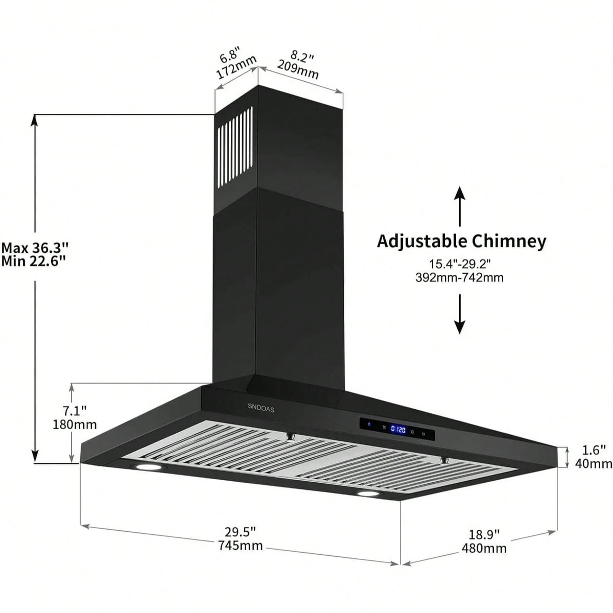SNDOAS 30 Inches Stainless Steel Wall Mount Range Hood,W/Touch Control,Ducted/Ductless Convertible,Baffle Filters,3 Speeds,Cyber Monday,Gift