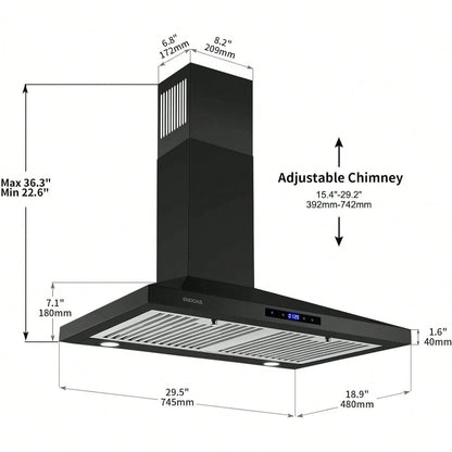 SNDOAS 30 Inches Stainless Steel Wall Mount Range Hood,W/Touch Control,Ducted/Ductless Convertible,Baffle Filters,3 Speeds,Cyber Monday,Gift