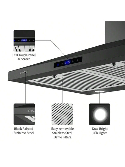 SNDOAS 30 Inches Stainless Steel Wall Mount Range Hood,W/Touch Control,Ducted/Ductless Convertible,Baffle Filters,3 Speeds,Cyber Monday,Gift