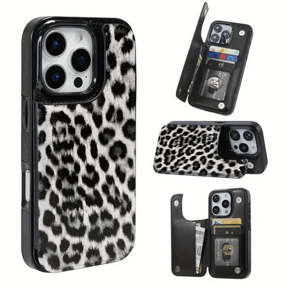 Snow Leopard Print Textured Leather Card Holder Phone Case- Compatible With The 17 Pro Max/Air/16/15/14/13/12/11 Series, As Well As The S22/S23/S24/25 Series. It Makes An Ideal Gift For Christmas