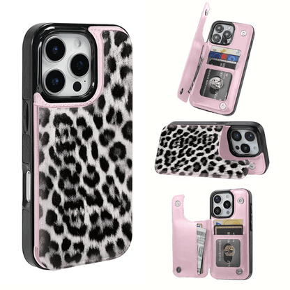 Snow Leopard Print Textured Leather Card Holder Phone Case- Compatible With The 17 Pro Max/Air/16/15/14/13/12/11 Series, As Well As The S22/S23/S24/25 Series. It Makes An Ideal Gift For Christmas