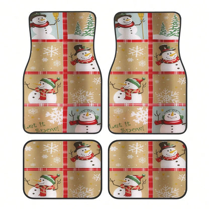 Snow Time Country Snowman Car Floor Carpet Set Of 4, Auto Interior Floor Mats Durable Front & Rear Carpets For Car Accessories Decoration