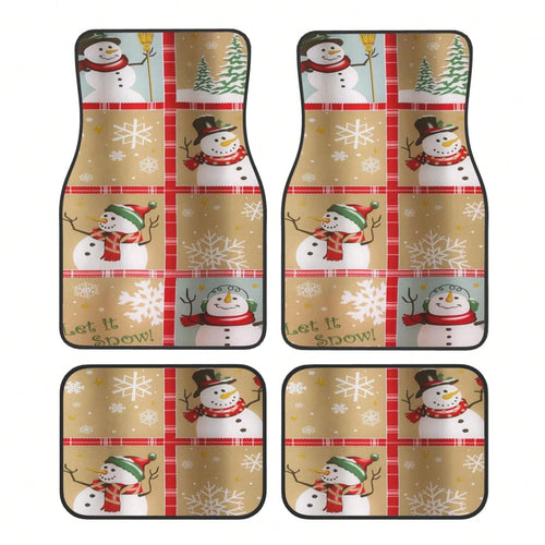 Snow Time Country Snowman Car Floor Carpet Set Of 4, Auto Interior Floor Mats Durable Front & Rear Carpets For Car Accessories Decoration