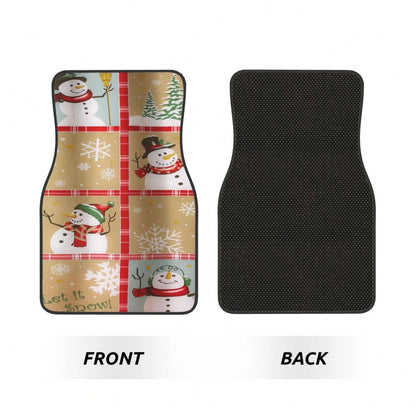 Snow Time Country Snowman Car Floor Carpet Set Of 4, Auto Interior Floor Mats Durable Front & Rear Carpets For Car Accessories Decoration
