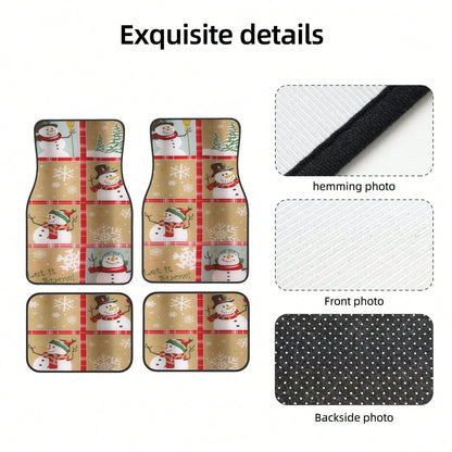 Snow Time Country Snowman Car Floor Carpet Set Of 4, Auto Interior Floor Mats Durable Front & Rear Carpets For Car Accessories Decoration