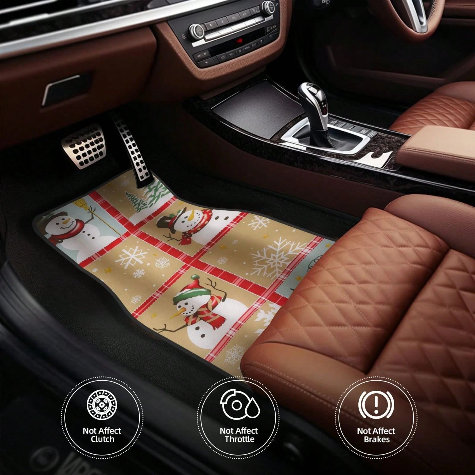 Snow Time Country Snowman Car Floor Carpet Set Of 4, Auto Interior Floor Mats Durable Front & Rear Carpets For Car Accessories Decoration