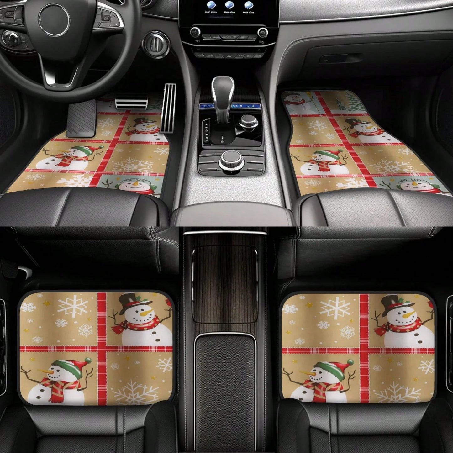 Snow Time Country Snowman Car Floor Carpet Set Of 4, Auto Interior Floor Mats Durable Front & Rear Carpets For Car Accessories Decoration